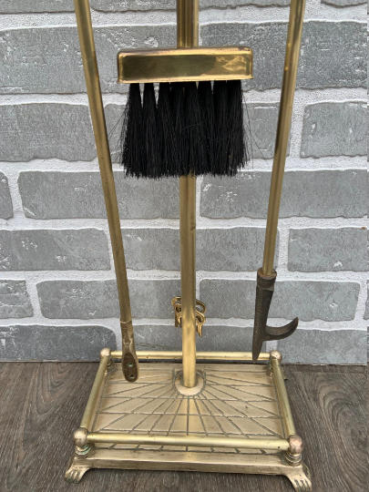 Vintage French Neoclassical Brass Mallard Duck Head Fireplace Tools