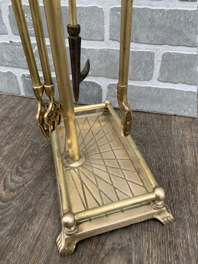 Vintage French Neoclassical Brass Mallard Duck Head Fireplace Tools