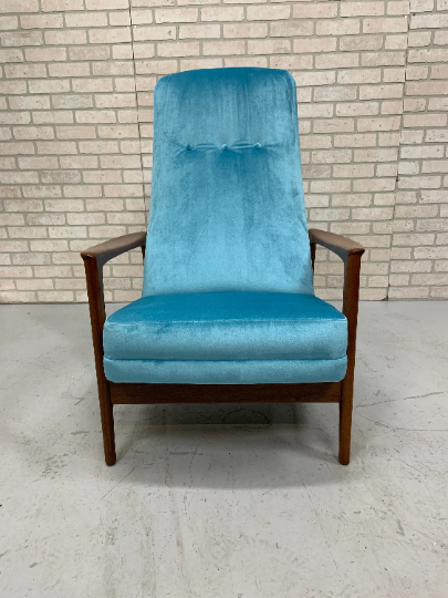 Mid Century Modern Danish Folke Ohlsson Teak Lounge Chair and Ottoman Newly Reupholstered