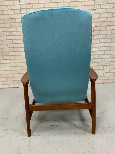 Mid Century Modern Danish Folke Ohlsson Teak Lounge Chair and Ottoman Newly Reupholstered