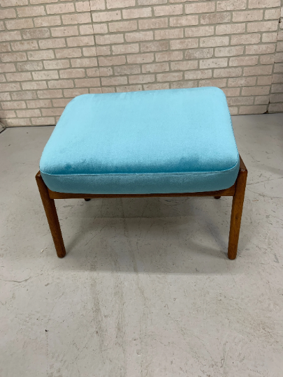 Mid Century Modern Danish Folke Ohlsson Teak Lounge Chair and Ottoman Newly Reupholstered