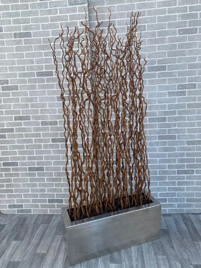 Vintage Rustic Industrial Willow Branches in Planter Box Screen/Room Divider Separator