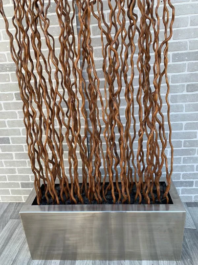 Vintage Rustic Industrial Willow Branches in Planter Box Screen/Room Divider Separator