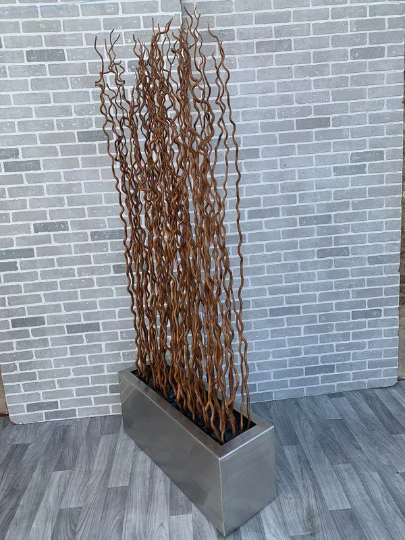 Vintage Rustic Industrial Willow Branches in Planter Box Screen/Room Divider Separator
