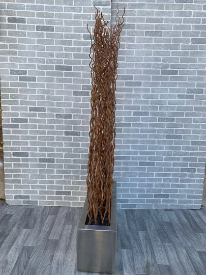 Vintage Rustic Industrial Willow Branches in Planter Box Screen/Room Divider Separator