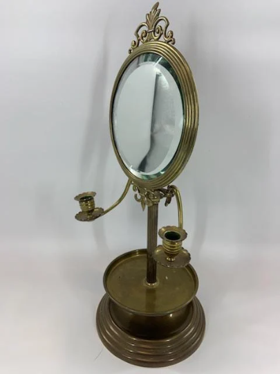 Antique Victorian Gilded Bronze Table Mirror/Candle Holder Sconce Fixture