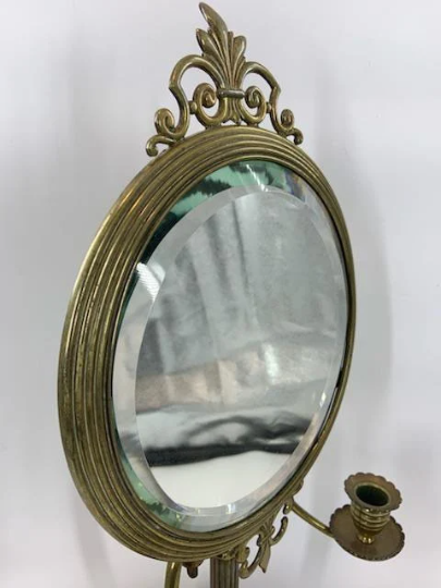 Antique Victorian Gilded Bronze Table Mirror/Candle Holder Sconce Fixture