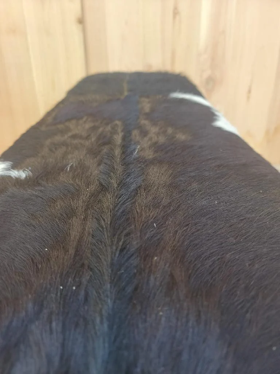 Vintage Black and White Cowhide Bench with Wooden Legs
