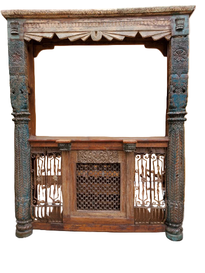 Antique Rustic Carved Ornate Stand Alone Bar