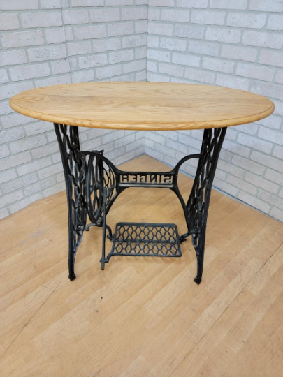 Vintage Industrial Custom Singer Sewing Machine Treadle Table