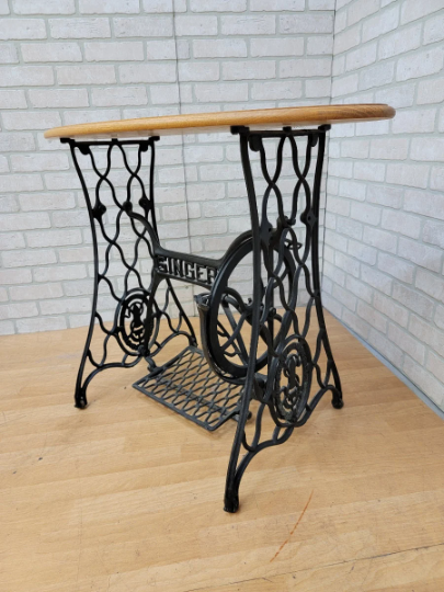 Vintage Industrial Custom Singer Sewing Machine Treadle Table