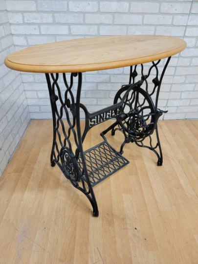 Vintage Industrial Custom Singer Sewing Machine Treadle Table