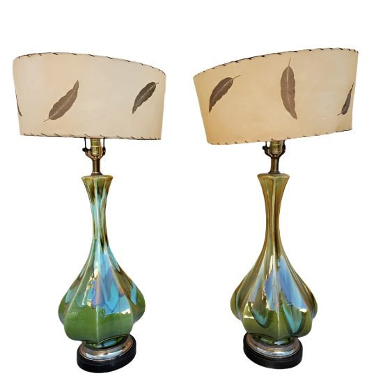 Vintage Retro Green Table Lamp - Pair
