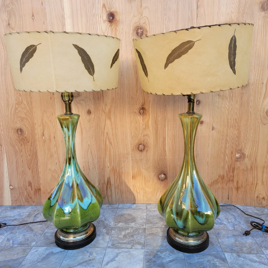 Vintage Retro Green Table Lamp - Pair