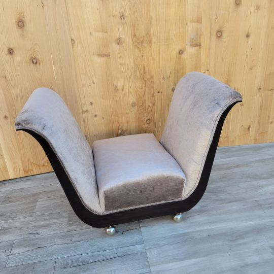 Art Deco Guglielmo Ulrich Style Scuptural Scroll Arm Seat Benches Newly Reupholstered - Pair