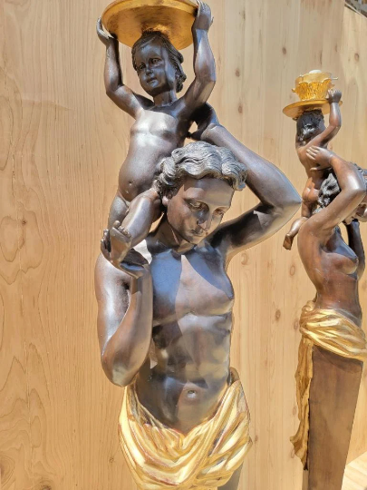 Antique French Bronze Figural Electrified Torchiere Lamps - Pair