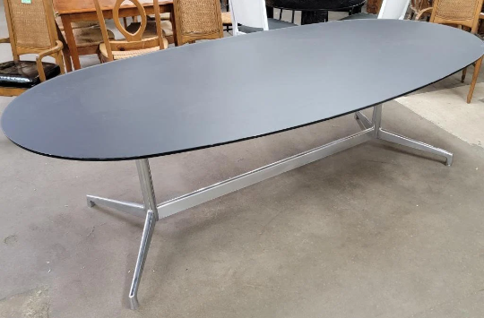 Mid Century Modern Eames Black Glass and Chrome Table