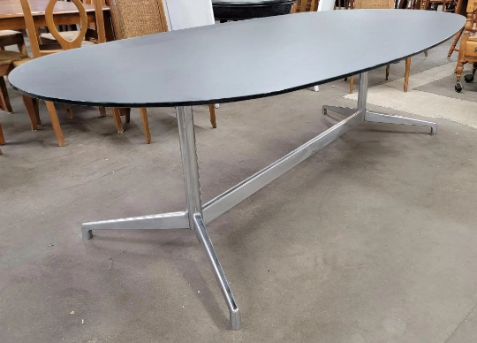 Mid Century Modern Eames Black Glass and Chrome Table