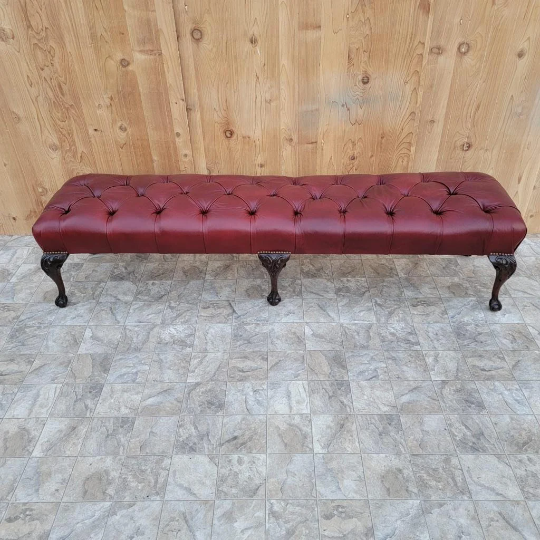 Antique Chippendale Style Carved Mahogany Tufted Hall/Dining Bench Newly Reupholstered - Pair
