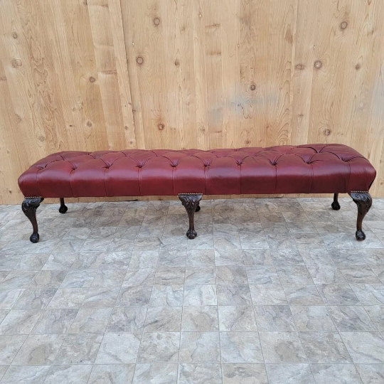 Antique Chippendale Style Carved Mahogany Tufted Hall/Dining Bench Newly Reupholstered - Pair
