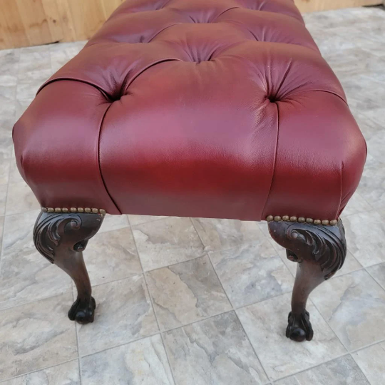 Antique Chippendale Style Carved Mahogany Tufted Hall/Dining Bench Newly Reupholstered - Pair