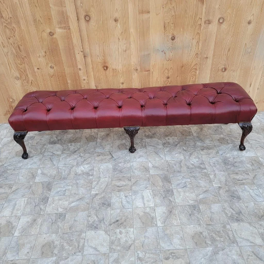 Antique Chippendale Style Carved Mahogany Tufted Hall/Dining Bench Newly Reupholstered - Pair