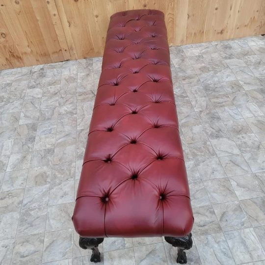Antique Chippendale Style Carved Mahogany Tufted Hall/Dining Bench Newly Reupholstered - Pair