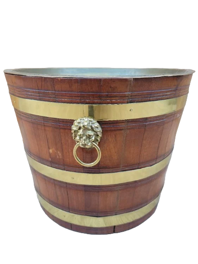 Antique Barrel Tray Top Table With Brass Bands and Lion Handles