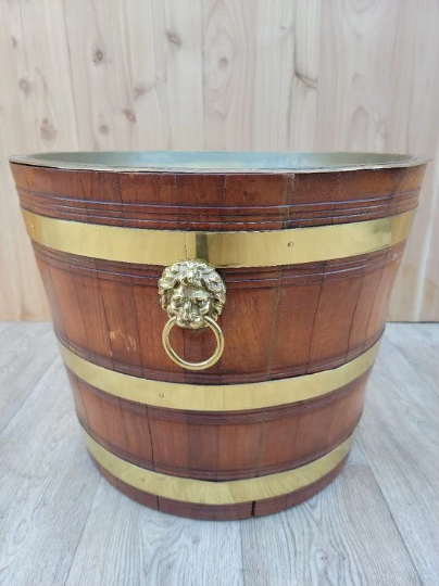 Antique Barrel Tray Top Table With Brass Bands and Lion Handles