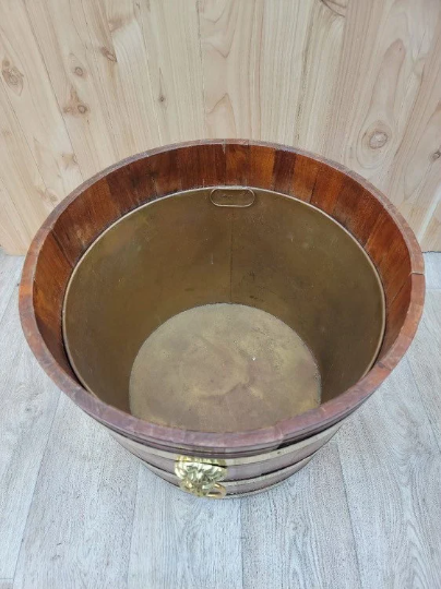 Antique Barrel Tray Top Table With Brass Bands and Lion Handles