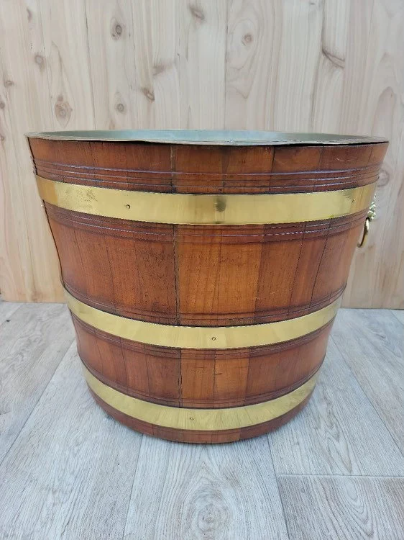 Antique Barrel Tray Top Table With Brass Bands and Lion Handles