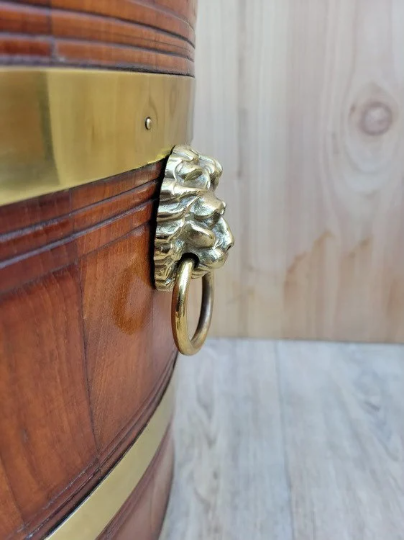 Antique Barrel Tray Top Table With Brass Bands and Lion Handles