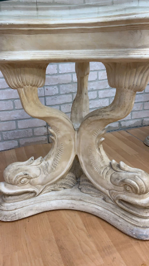 Hollywood Regency Asian Koi Dragon Fish Glass Top Console Table