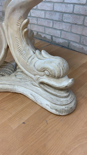 Hollywood Regency Asian Koi Dragon Fish Glass Top Console Table