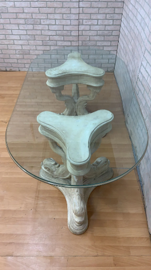 Hollywood Regency Asian Koi Dragon Fish Glass Top Console Table