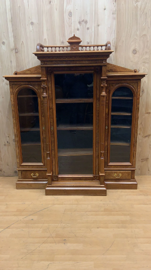 Antique Victorian Eastlake Walnut Bookcase Display Case