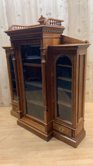 Antique Victorian Eastlake Walnut Bookcase Display Case