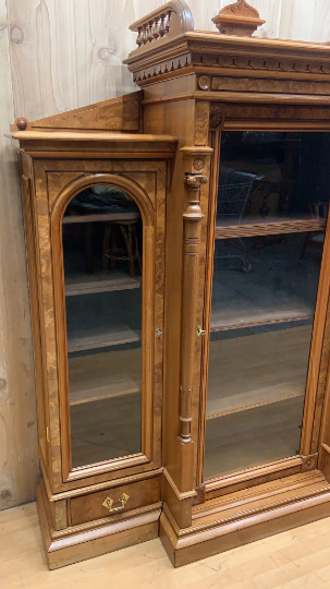 Antique Victorian Eastlake Walnut Bookcase Display Case