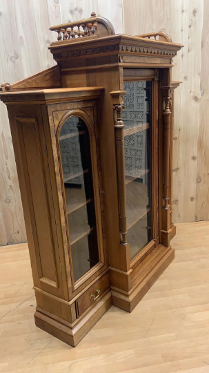 Antique Victorian Eastlake Walnut Bookcase Display Case