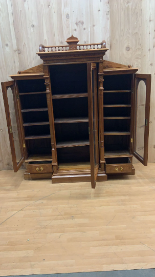 Antique Victorian Eastlake Walnut Bookcase Display Case