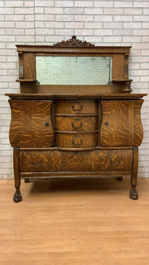 Antique Empire Antique Quarter Sawn Oak Buffet Cabinet with Mirror