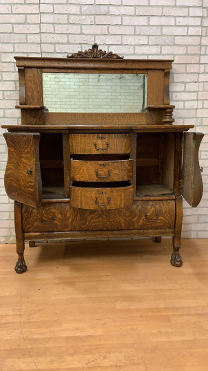 Antique Empire Antique Quarter Sawn Oak Buffet Cabinet with Mirror
