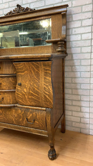 Antique Empire Antique Quarter Sawn Oak Buffet Cabinet with Mirror