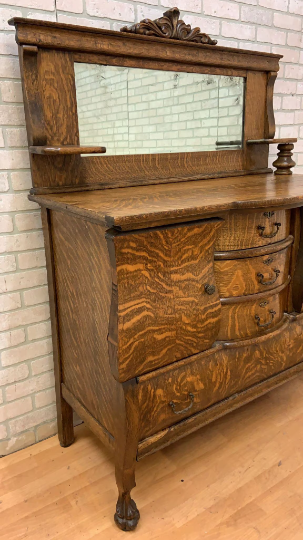 Antique Empire Antique Quarter Sawn Oak Buffet Cabinet with Mirror