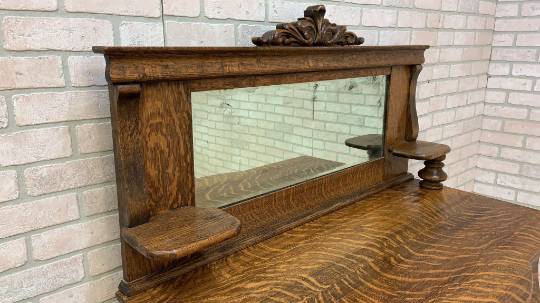 Antique Empire Antique Quarter Sawn Oak Buffet Cabinet with Mirror