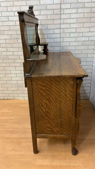 Antique Empire Antique Quarter Sawn Oak Buffet Cabinet with Mirror