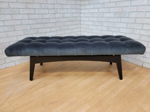 Mid Century Modern Gio Ponti Style Biscuit Tufted Floating Bench in Charcoal Velvet