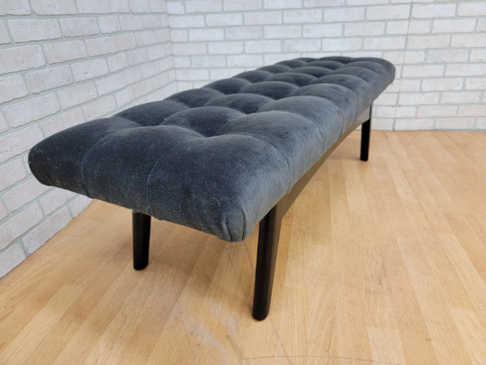 Mid Century Modern Gio Ponti Style Biscuit Tufted Floating Bench in Charcoal Velvet