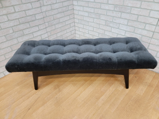 Mid Century Modern Gio Ponti Style Biscuit Tufted Floating Bench in Charcoal Velvet