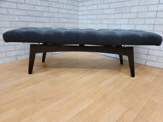 Mid Century Modern Gio Ponti Style Biscuit Tufted Floating Bench in Charcoal Velvet